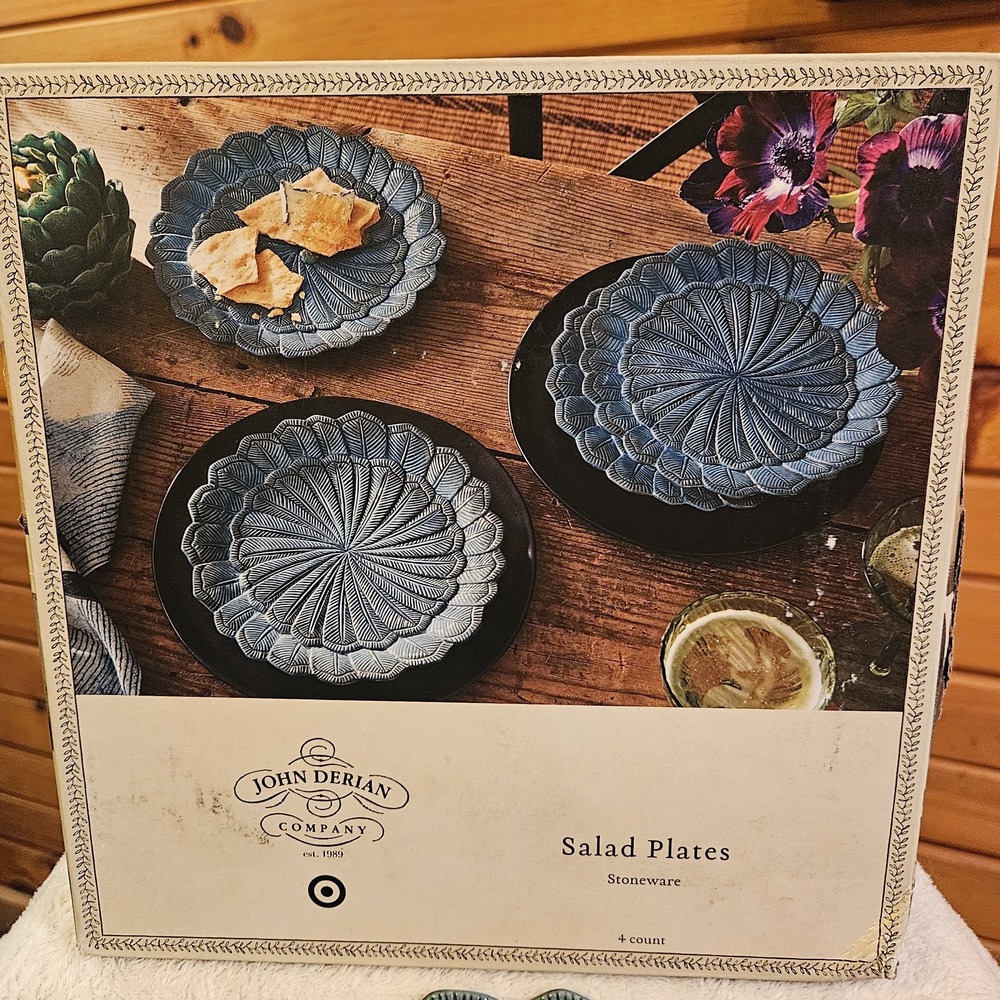 John Derian Target Blue Feather Salad Plates Set Of 4 New In‎ Box